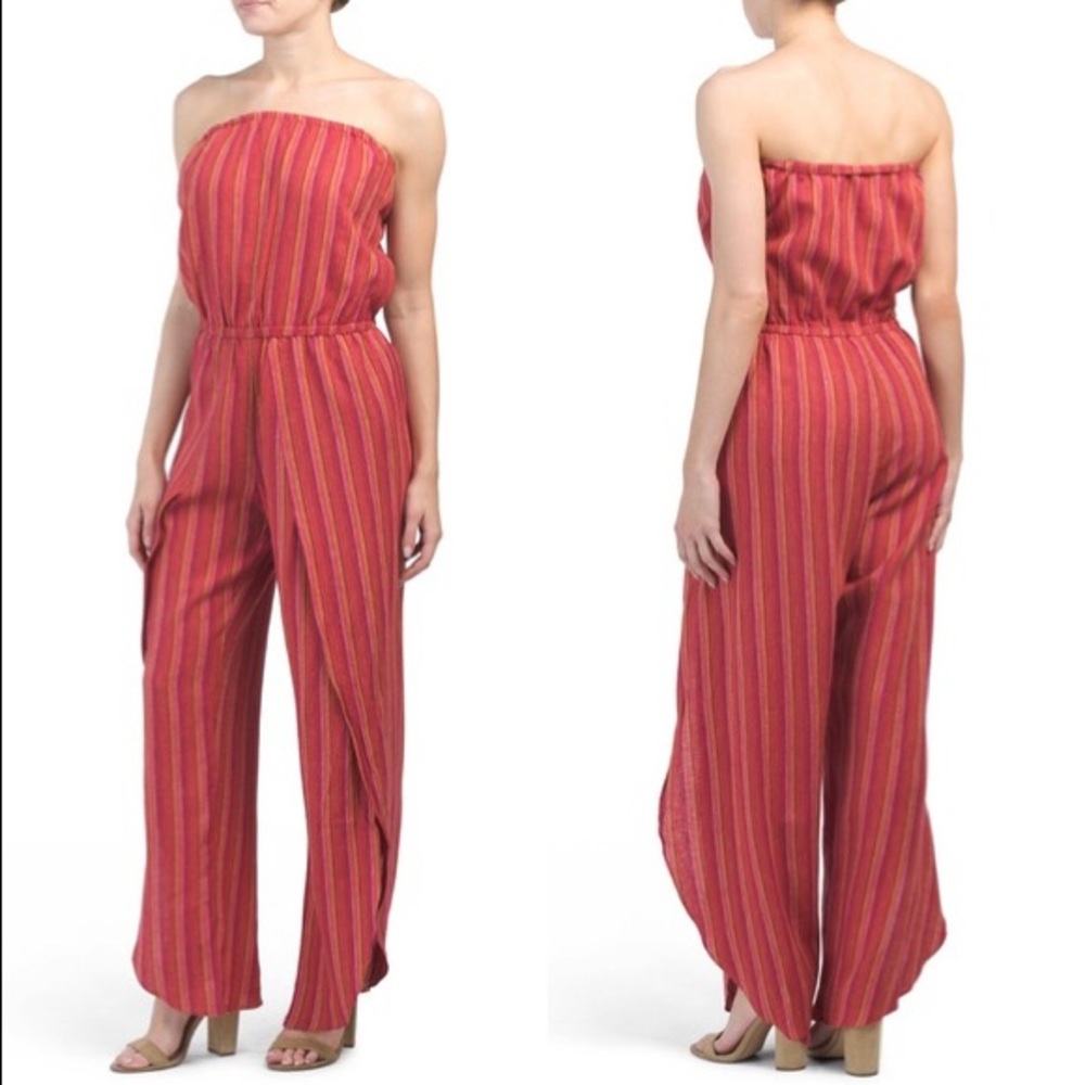 NWT Anthropologie Drew Strapless Jumpsuit Striped Red Sz XS